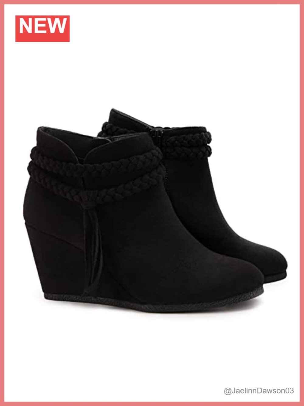 Faux Suede Wedge Ankle Booties Braided Fringe Strap Western Heeled Fall Shoes